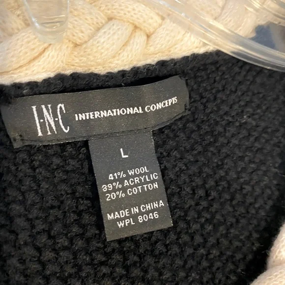 INC International concepts black sweater jacket with white braided trim. large. - Picture 6 of 12